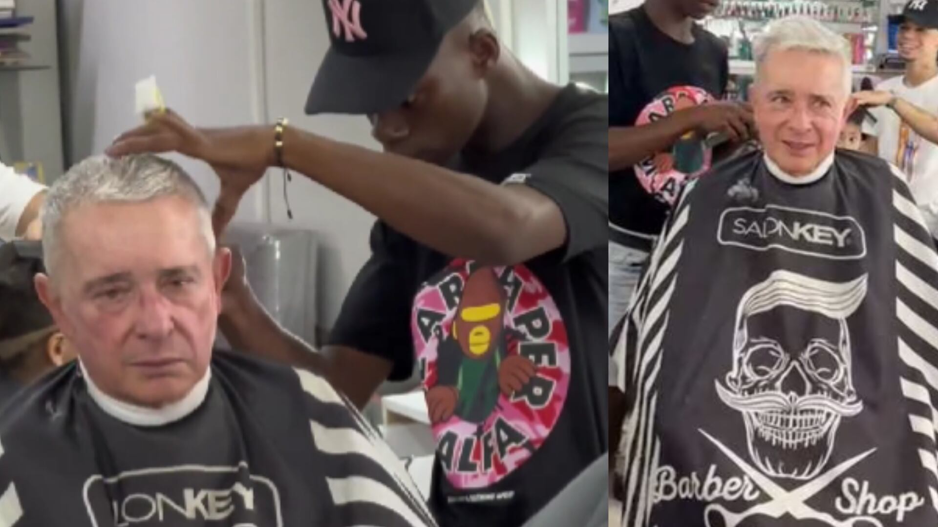 Álvaro Uribe se cortó el cabello en Moravia, Medellín.