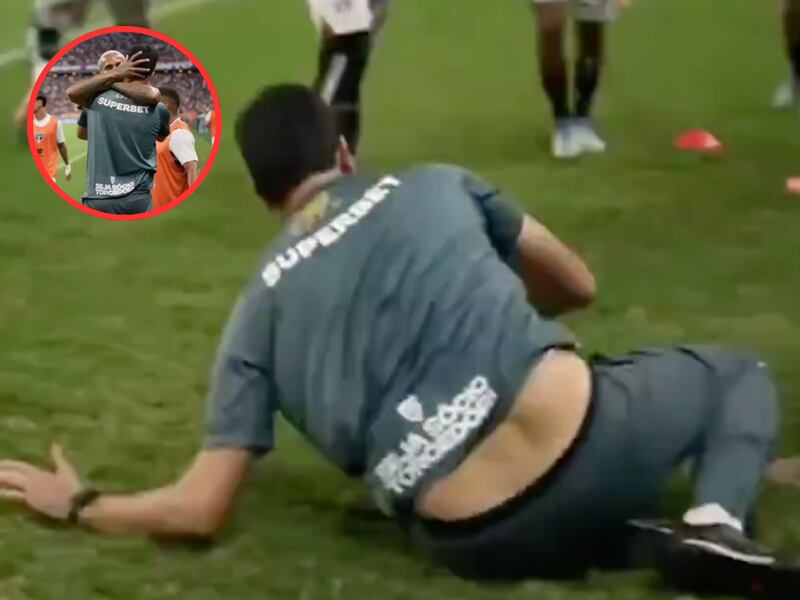 Barrió al asistente del equipo rival, quien se pegó tremendo ‘suelazo’, pero se disculpó con un beso