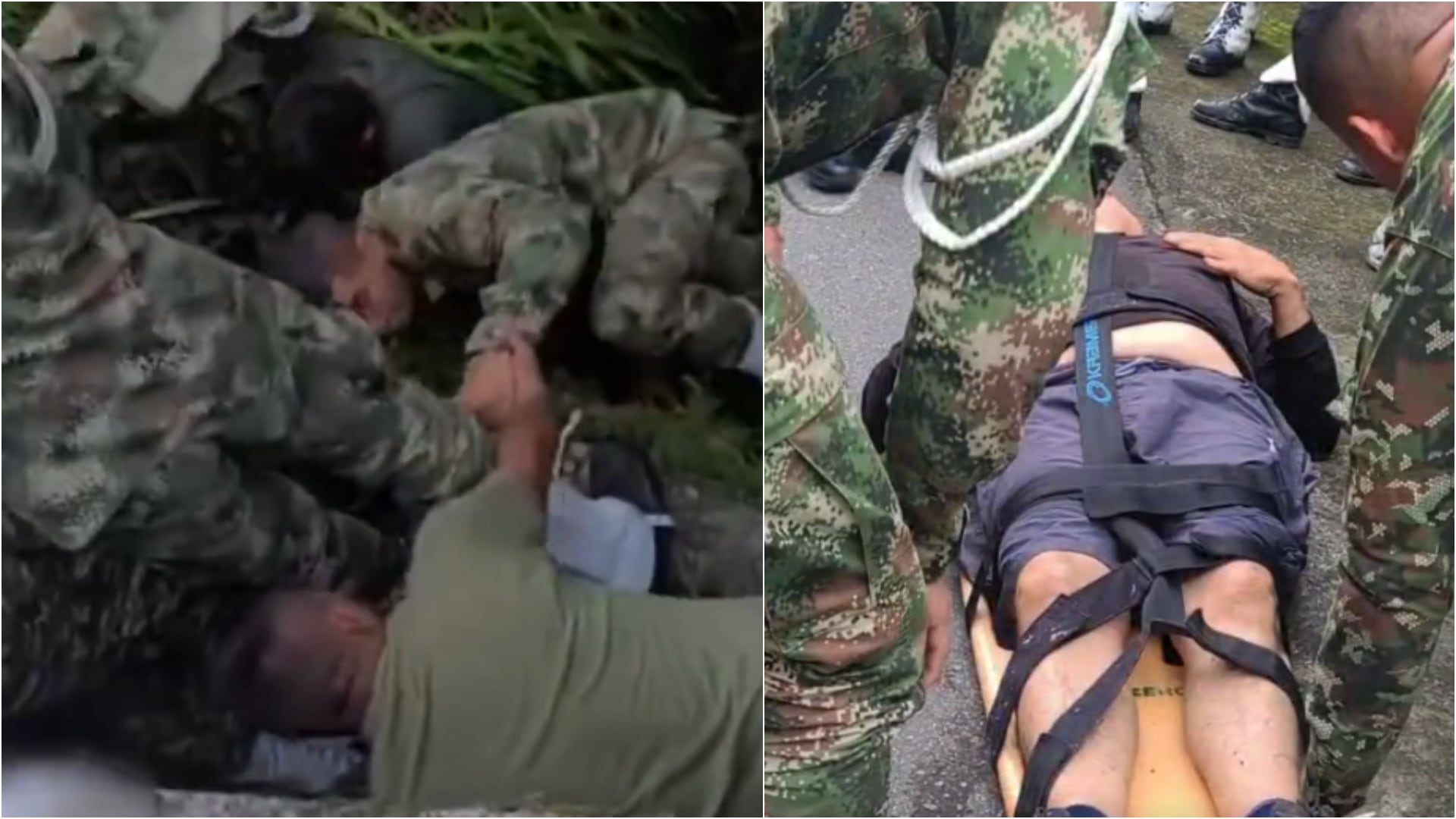 Soldados salvaron a un ciclista que cayó a un abismo de 20 metros de profundidad, usaron los uniformes como soga (Redes sociales @Ejercito_Div6)