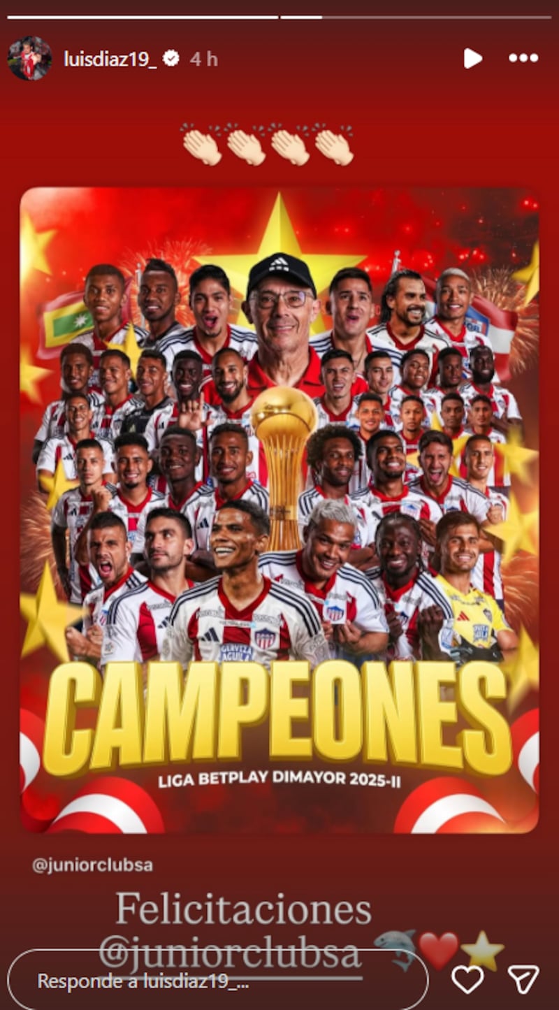 Luis Díaz felicitó al Junior desde Alemania