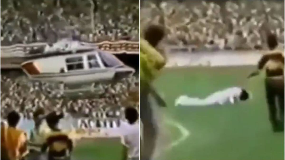 Edgar Perea llegó en helicóptero a narrar un partido de Junior en el ‘Metro’