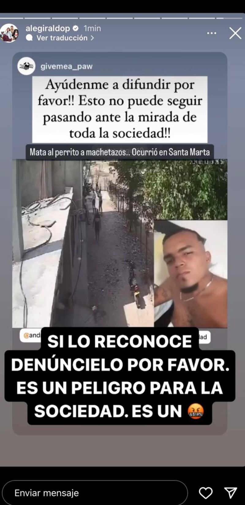 Alejandra Giraldo de Noticias Caracol mostró su rechazo y dolor ante el asesinato de un 'perrito'