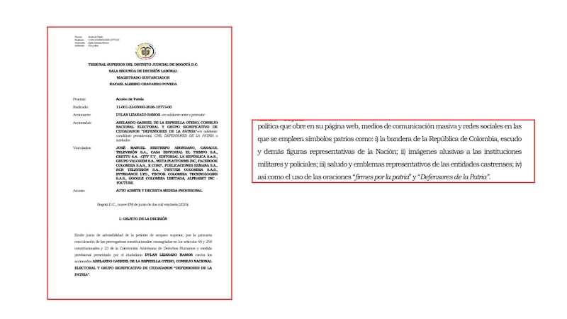 Tribunal Superior del Distrito judicial de Bogotá D.C., Abelardo De la Espriella, José Manuel Restrepo, Firmes por la patria