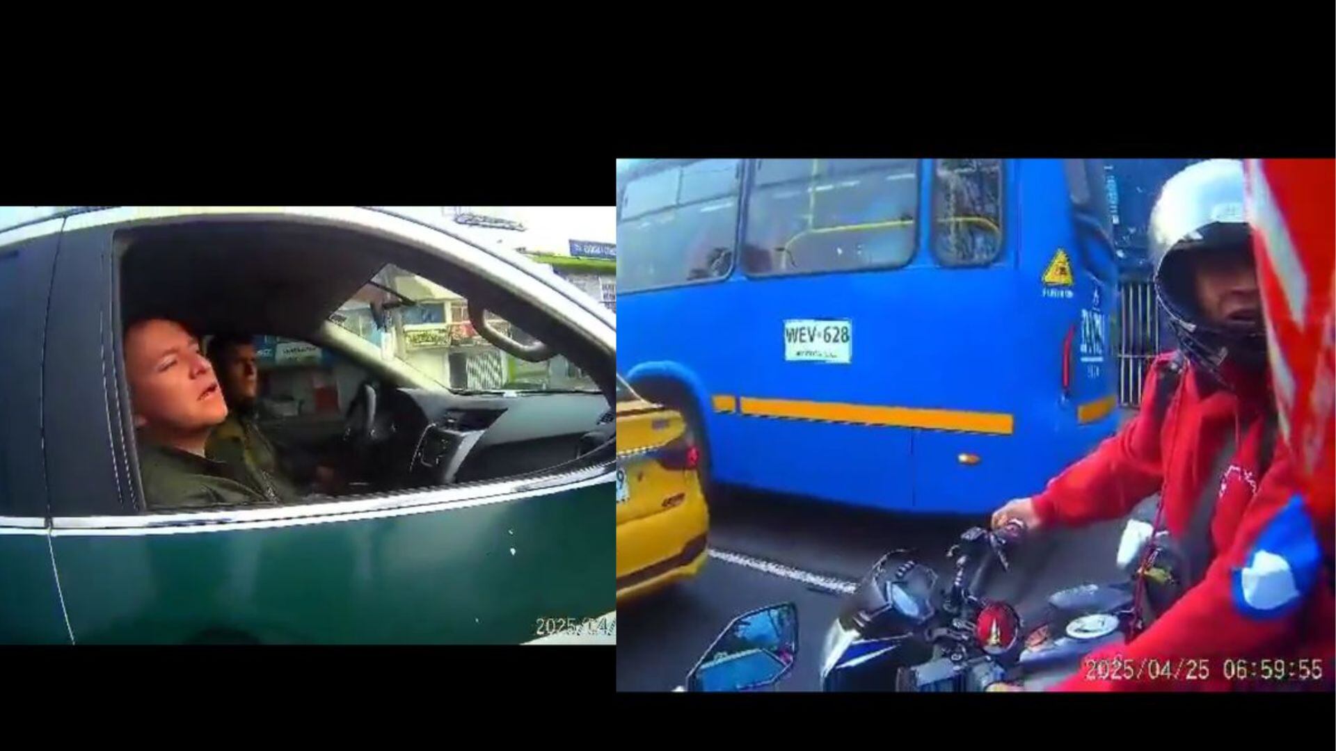 En video: motociclista es amenazado con cuchillo por otro motero, todo ante la vista de la Policía