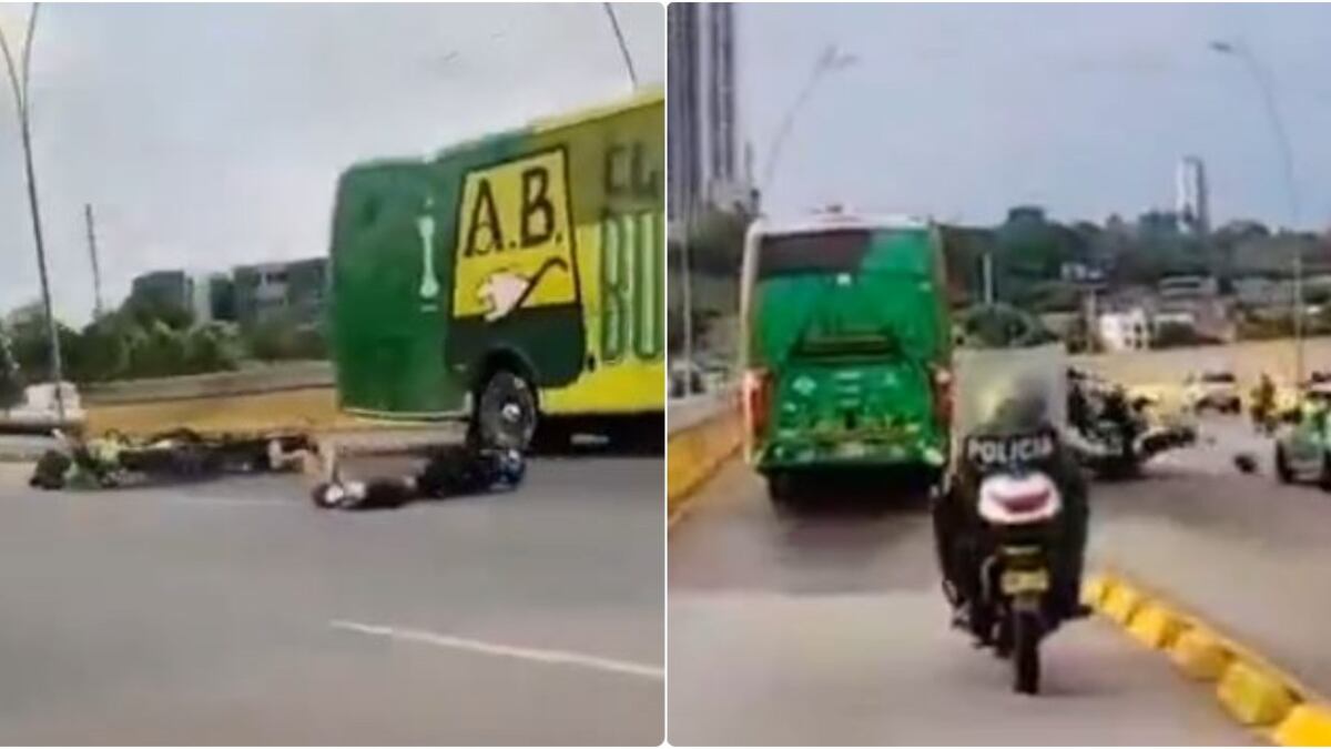 Policías que escoltaban el bus del Bucaramanga sufrieron aparatoso accidente que quedó en video