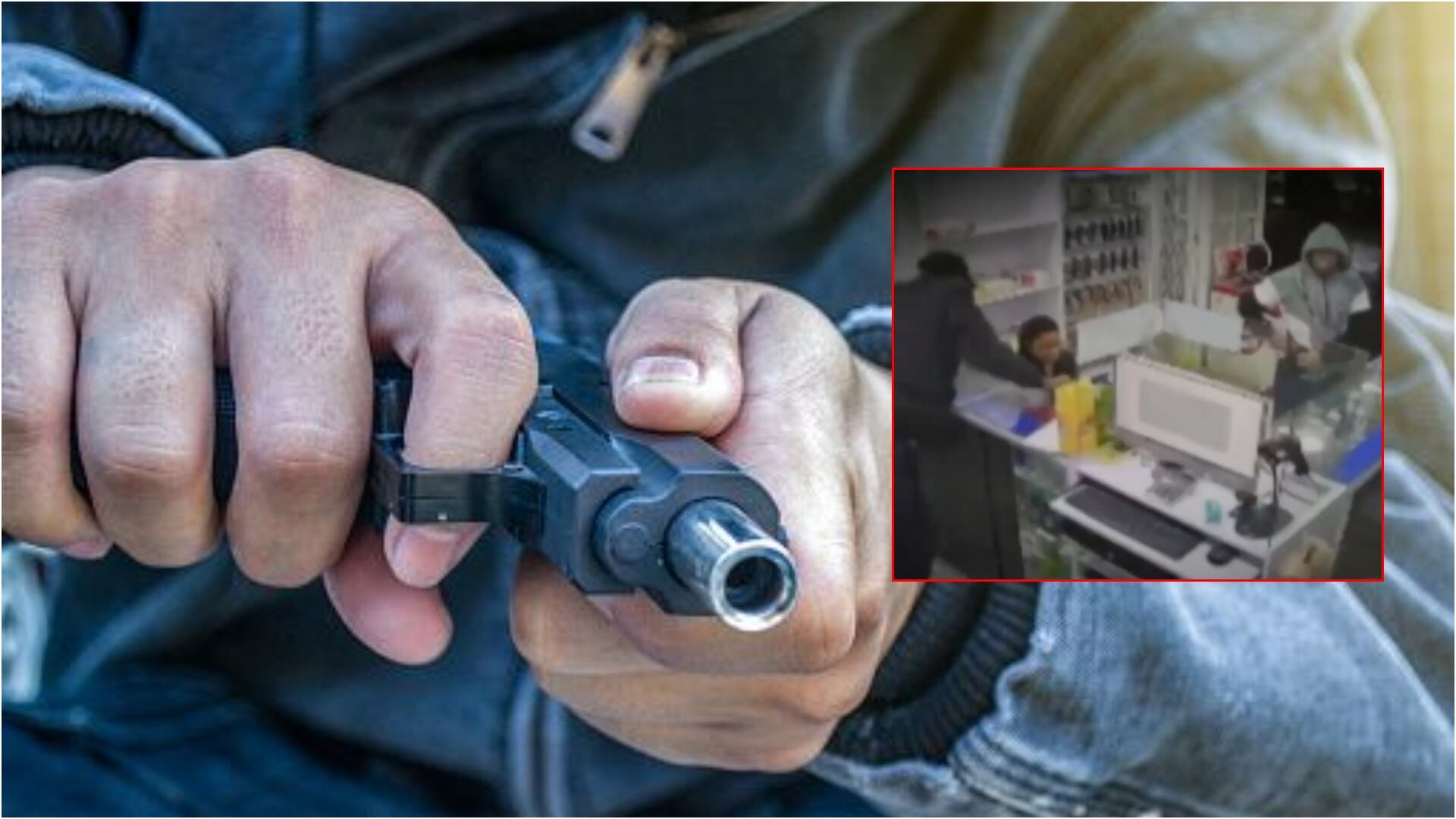 Delincuentes armados roban droguería en Engativá y se escapan con todo el efectivo de la caja (Foto de referencia y captura de CityTV)