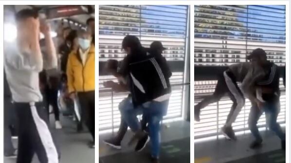 Dos hombres protagonizan pelea en Transmilenio.