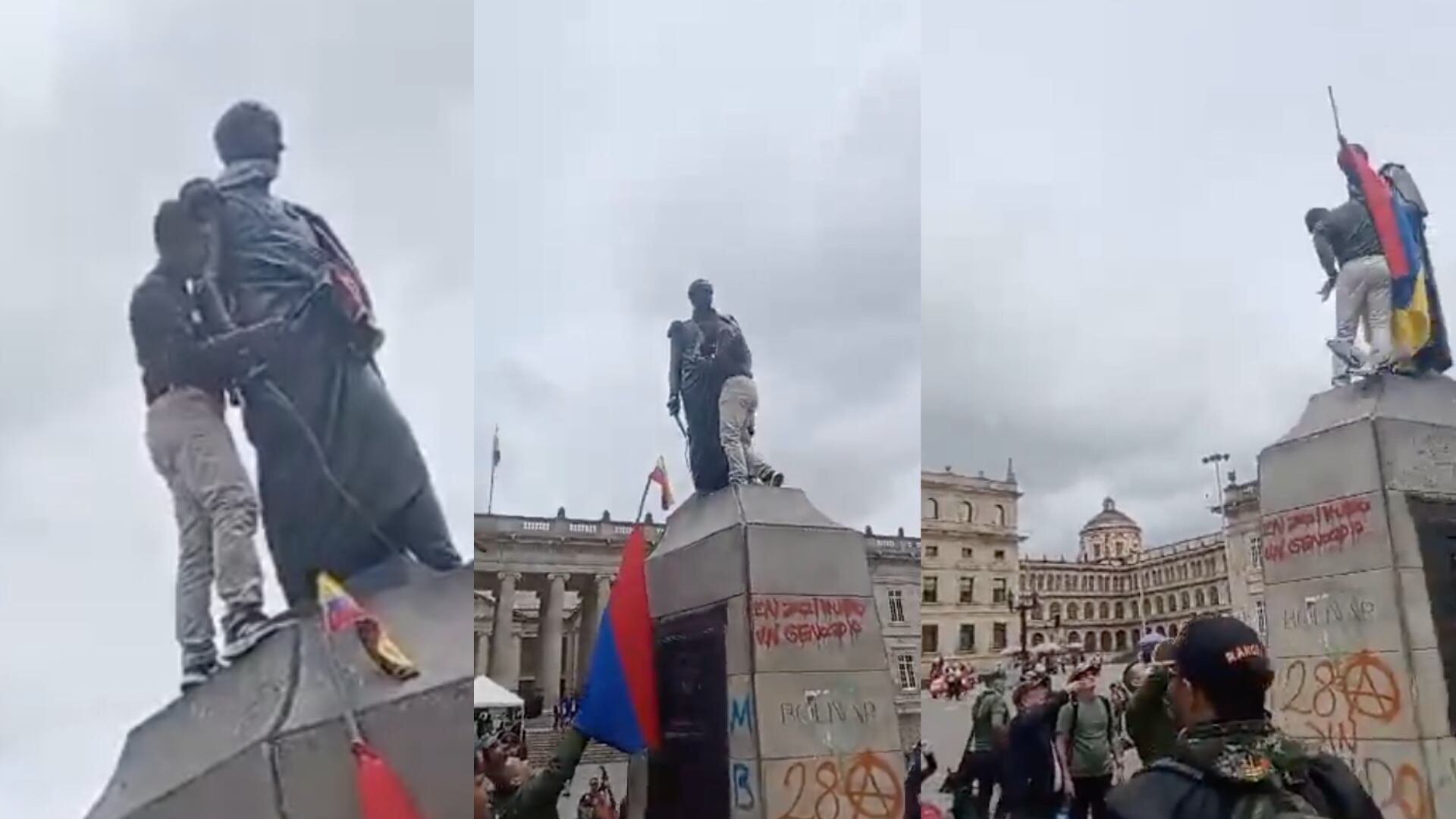 Militares retirados quitaron una bandera de la Guarda Indígena en la Plaza de Bolívar