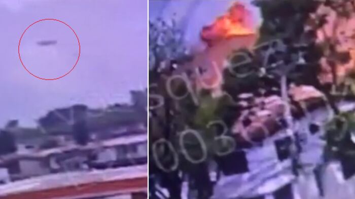 Momento de la caída de la avioneta en Medellín