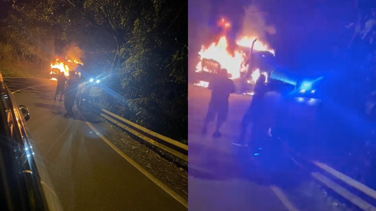 Por no acceder a pagar extorsión, delincuentes incineraron tractomula en la troncal de Occidente en Antioquia