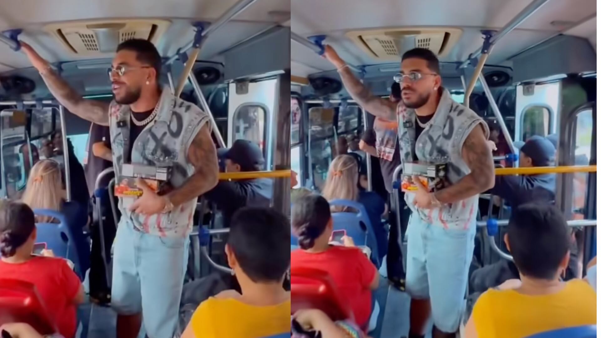 Ryan Castro vendiendo dulces en un bus