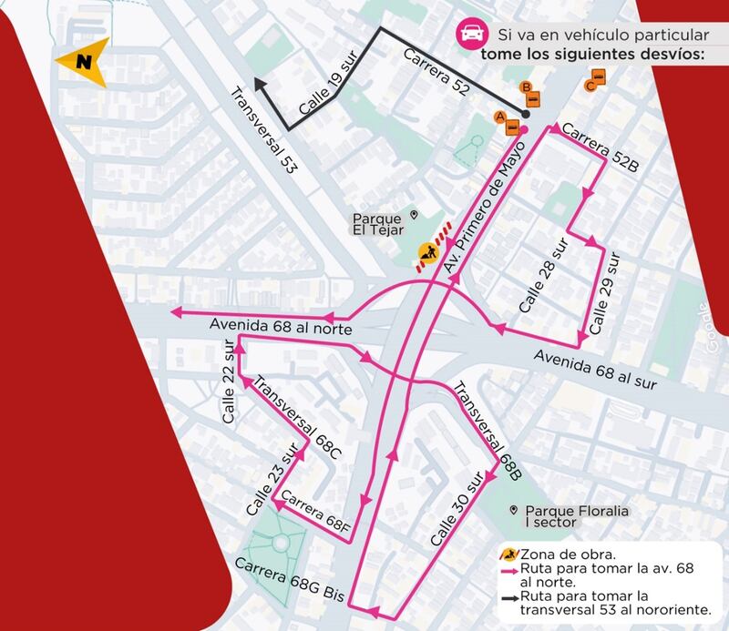 Estas son las alternativas para tomar la avenida 68 al norte desde la avenida Primero de Mayo.
