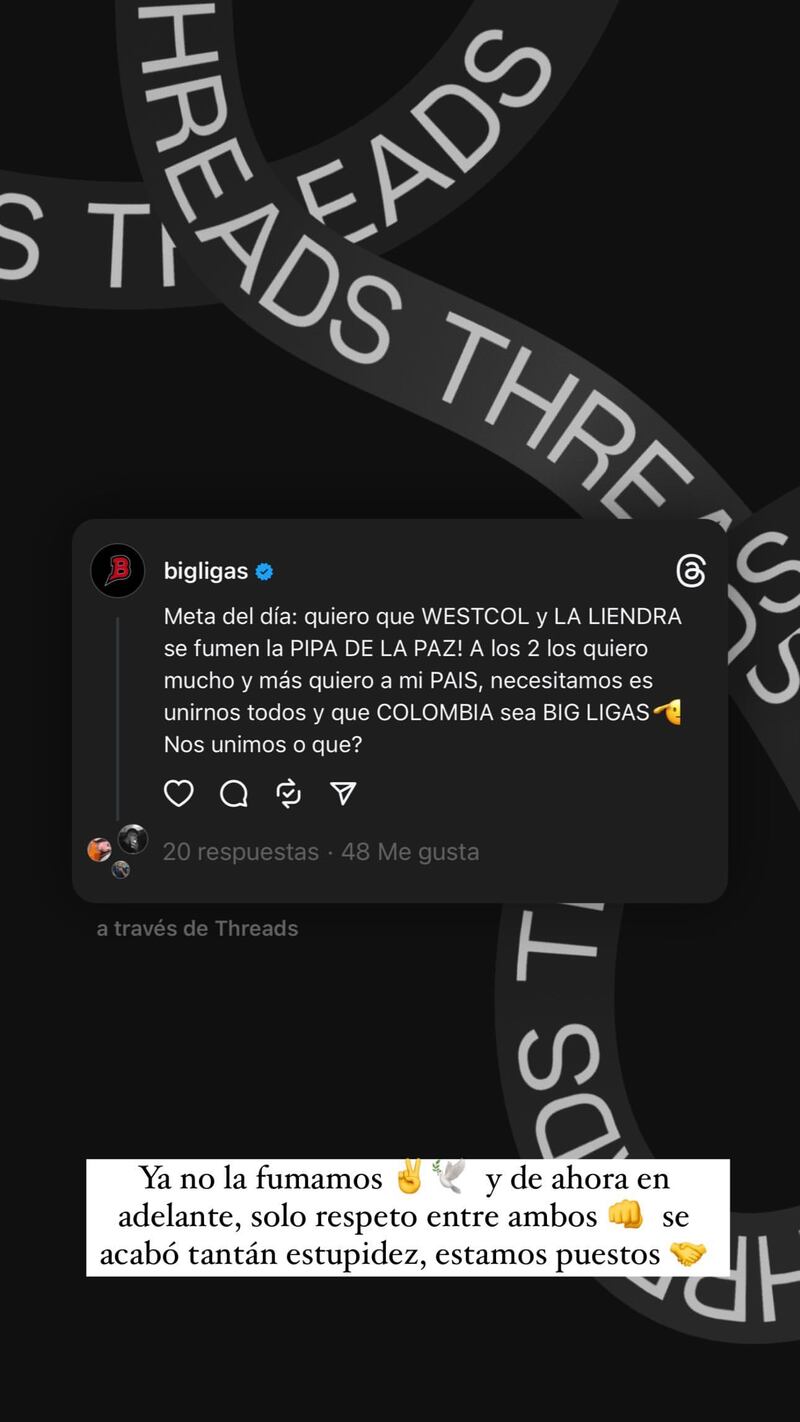 'La Liendra' y 'WestCol' fumaron la "pipa de la paz" y dejaron ver una posible colaboración