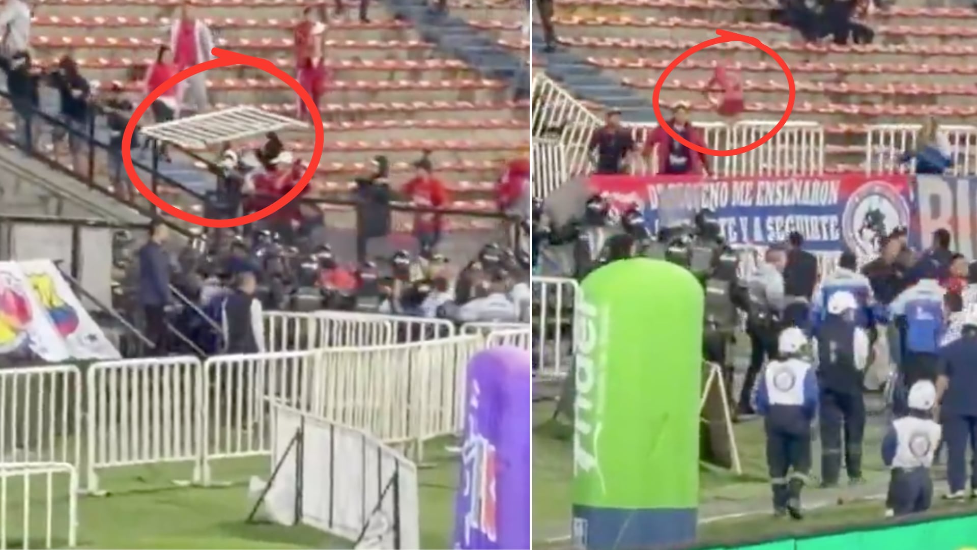 Lanzaron sillas y hasta rejas en el partido del Medellín vs Junior: Se filtraron videos