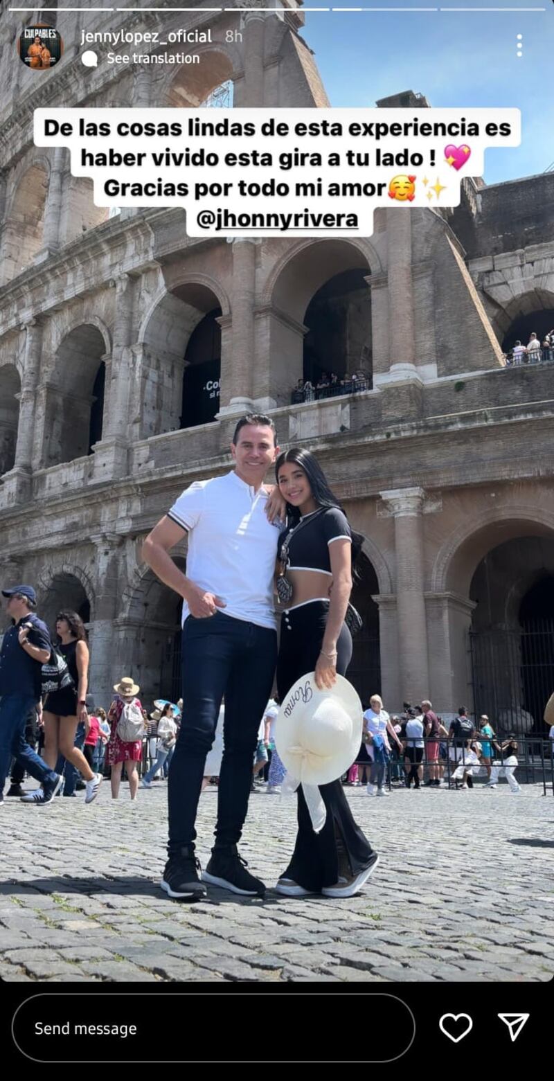 ¿No le gustó? Jenny López compartió la última fotografía junto a Jhonny Rivera después de su viaje por Europa