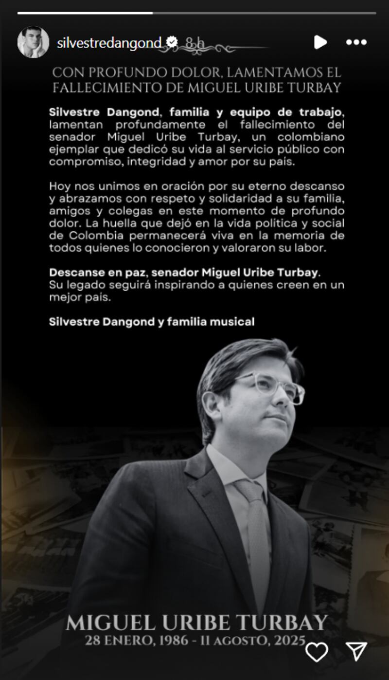 Homenaje de Silvestre Dangond a Miguel Uribe