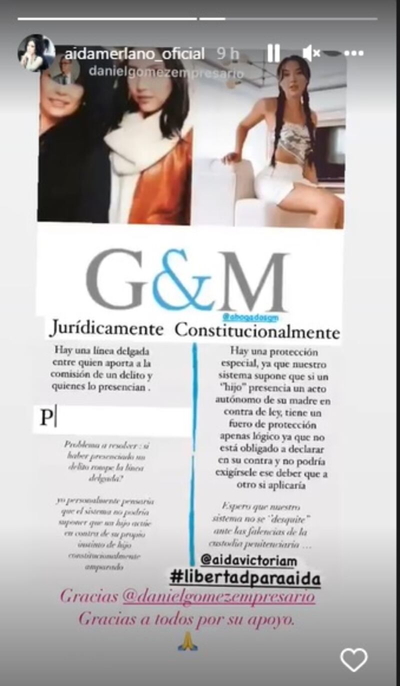 Mensaje y reacción de la excongresista Aida Merlano a su hija.