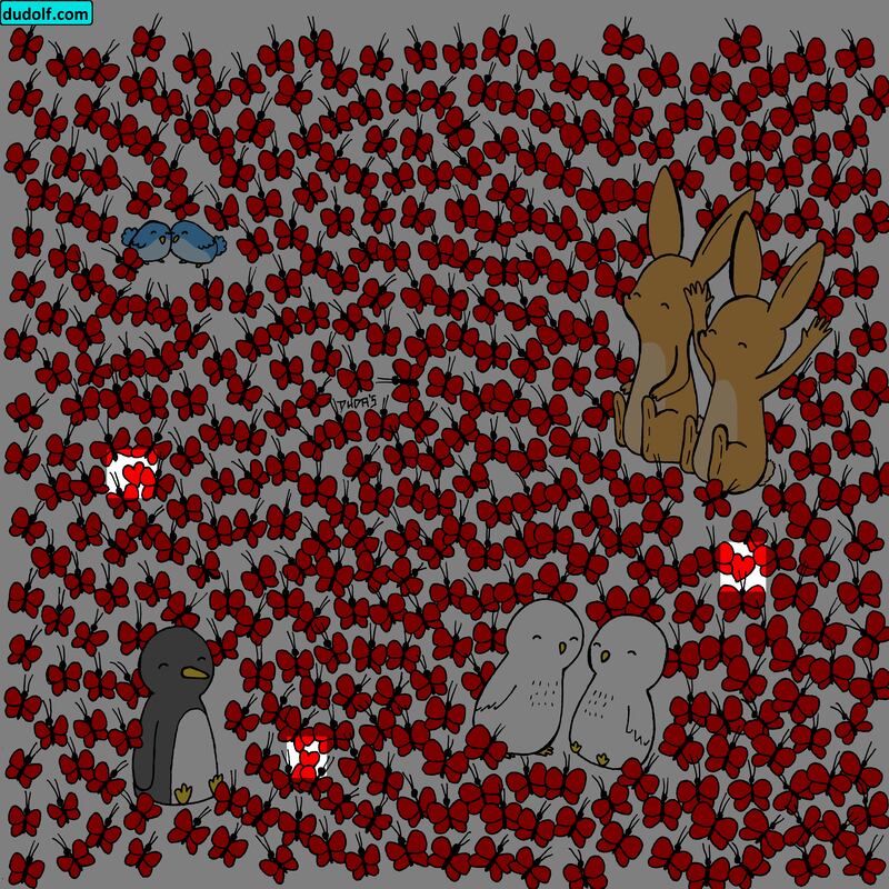 Solución al reto visual de los corazones escondidos entre las mariposas