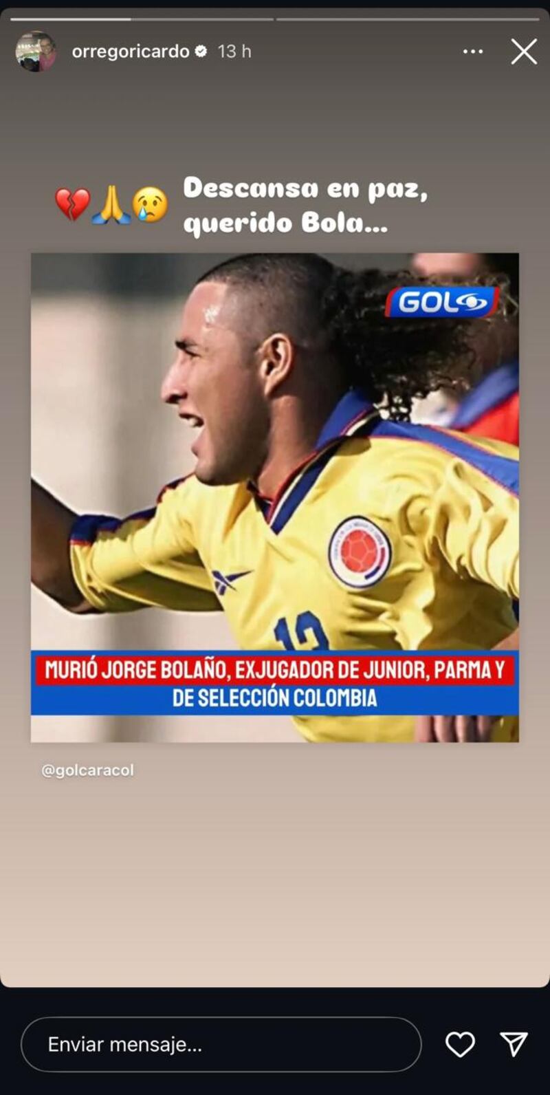 Ricardo Orrego lamentó el fallecimiento de Jorge Bolaño