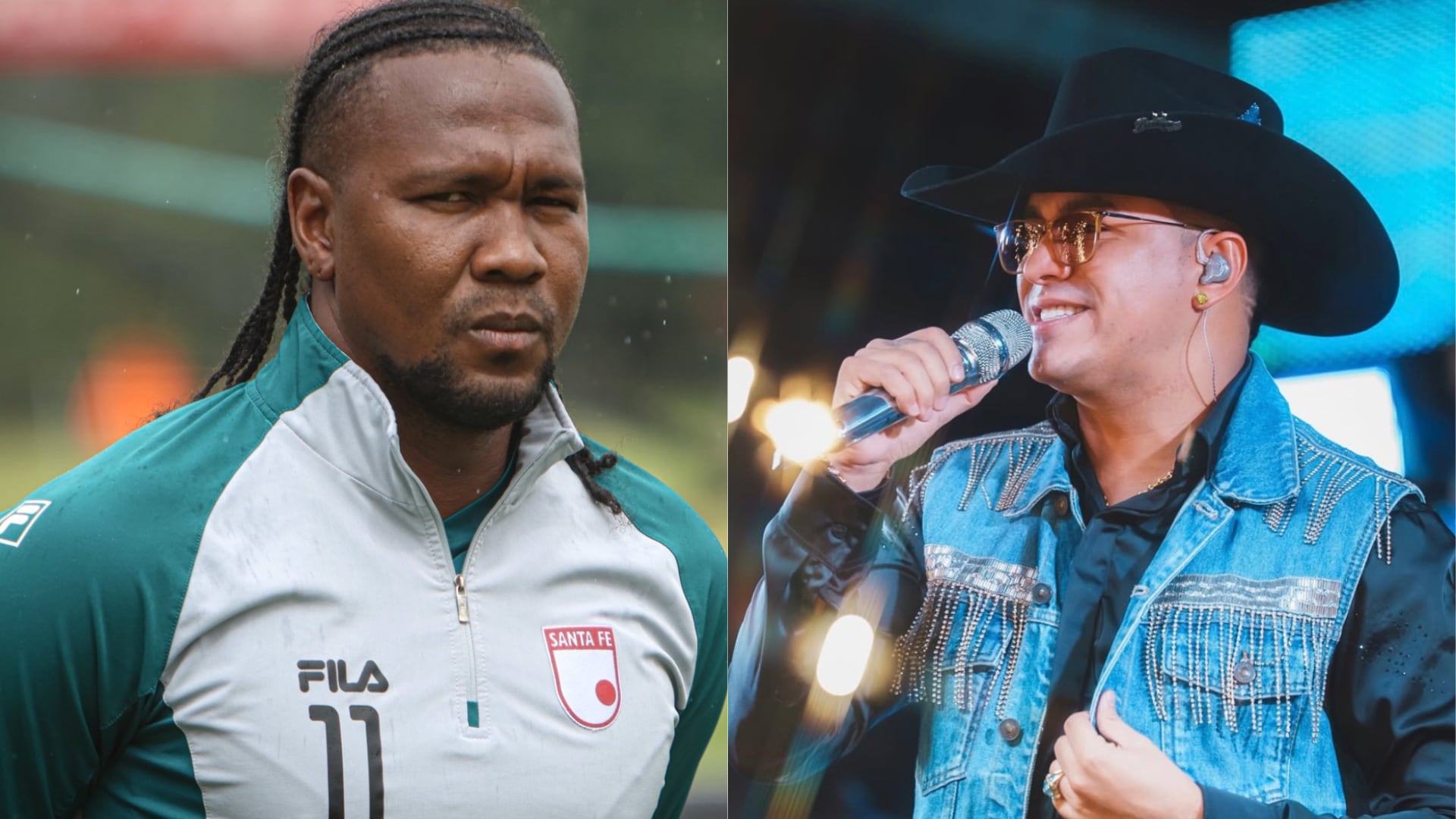 Hugo Rodallega y Yeison Jiménez - Fotos: Redes sociales de Santa Fe y del cantante tomadas el 7 de marzo del 2026
