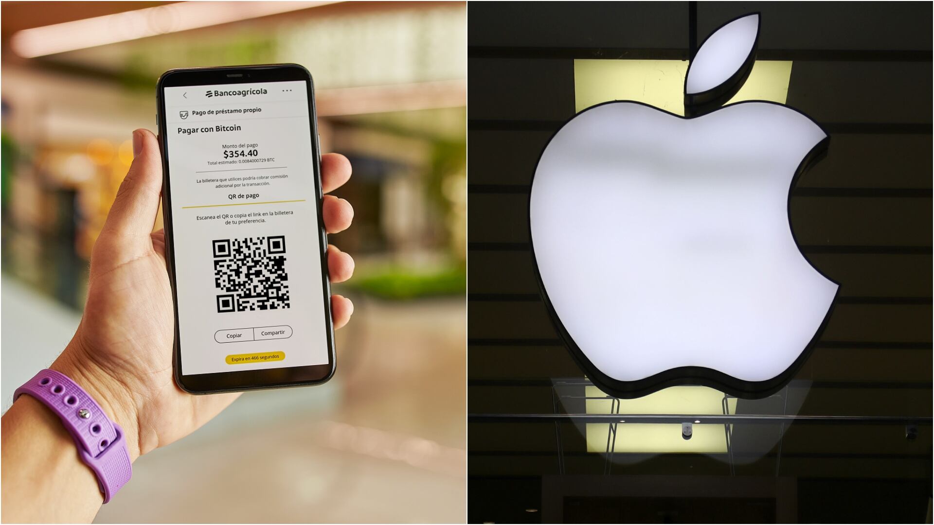 Bancolombia dará significativos descuentos para clientes que quieran comprar su iPhone ¿qué debe hacer? (logo de Apple, tomada de AP y captura de la app de Bancolombia)