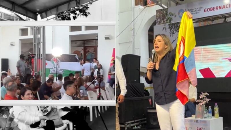Vicky Dávila calificó de "agresión" la presencia de una bandera de Palestina durante un evento de campaña.