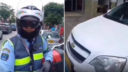 Agente de tránsito y carro mal parqueado