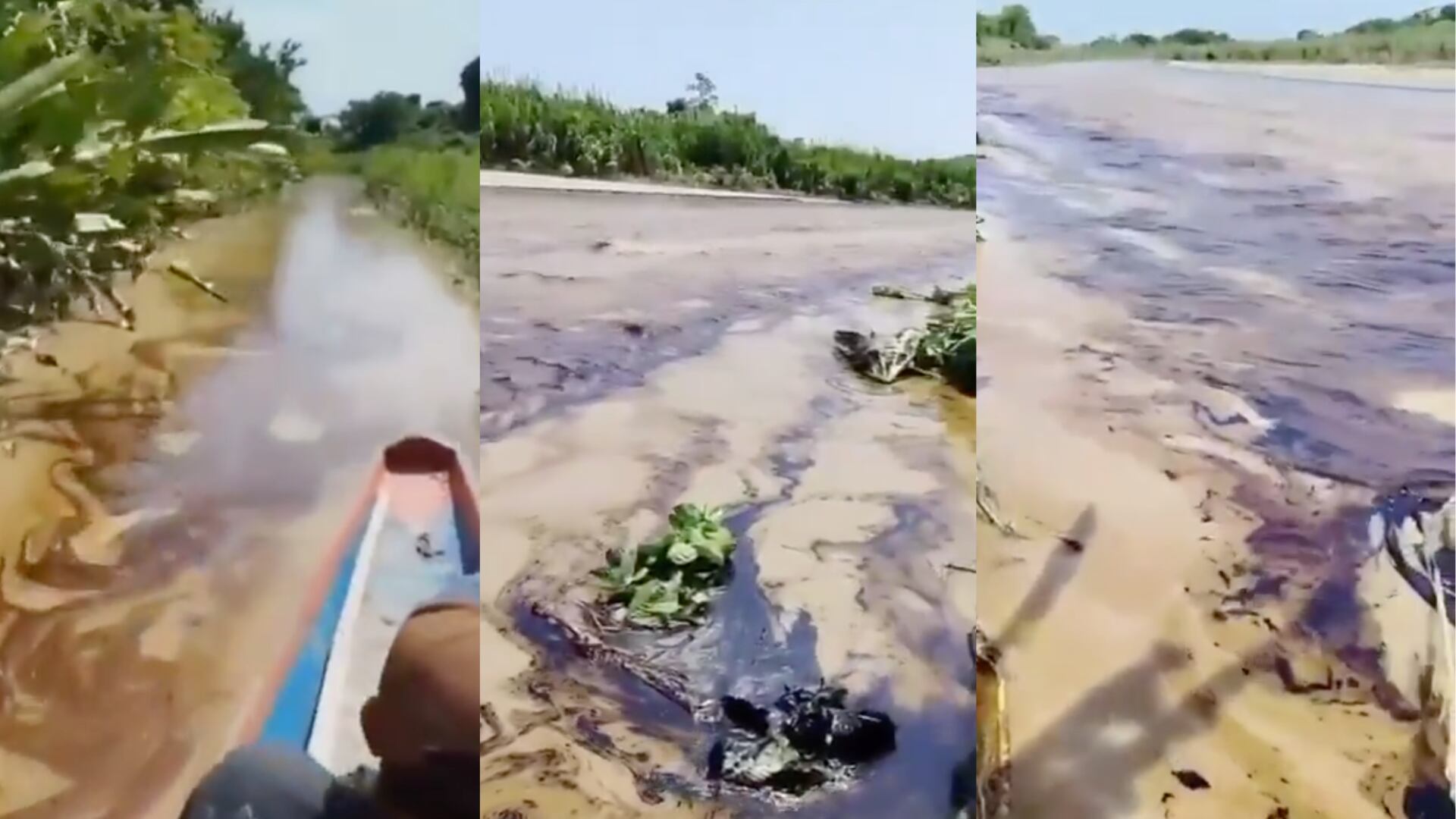 Tras atentado al oleoducto Bicentenario, el río Caranal quedó totalmente manchado de petróleo