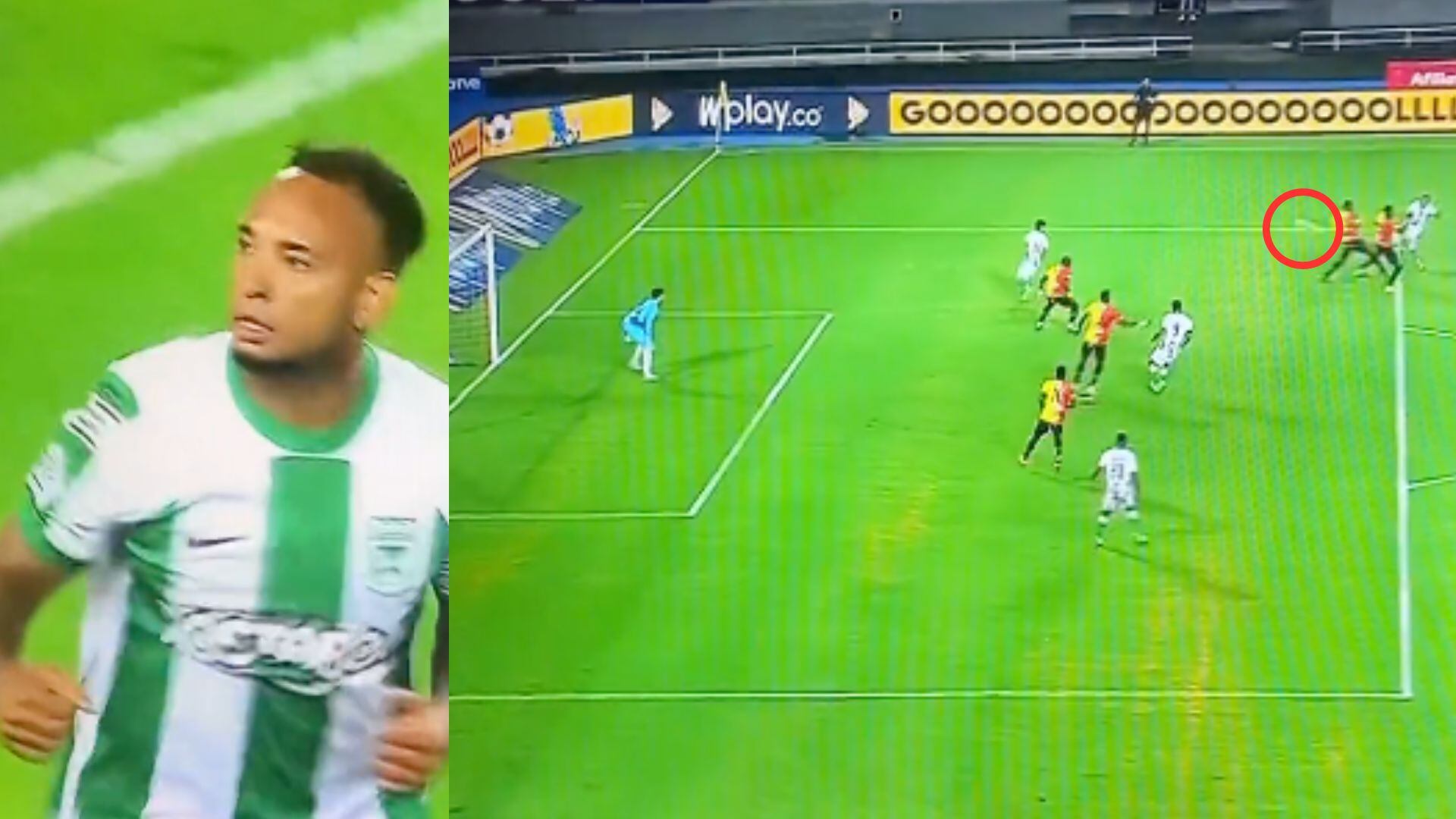 Gol de Jarlan Barrera ante el Deportivo Pereira.