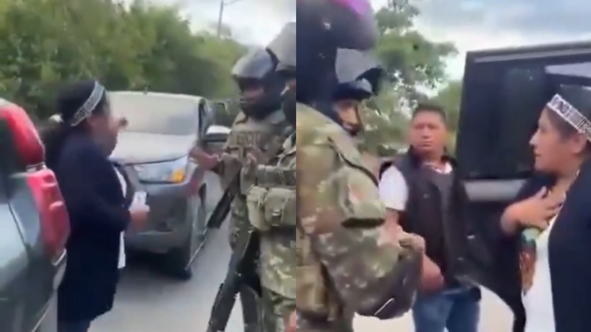 video de la senadora Aida Quilcué, reclamándole a militares por seguirla en la carretera que conecta Cauca con el Huila.