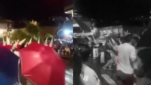 Foto momento cuando se cayó una imagen de santo en accidente en procesión de Semana Santa que dejó varios heridos.