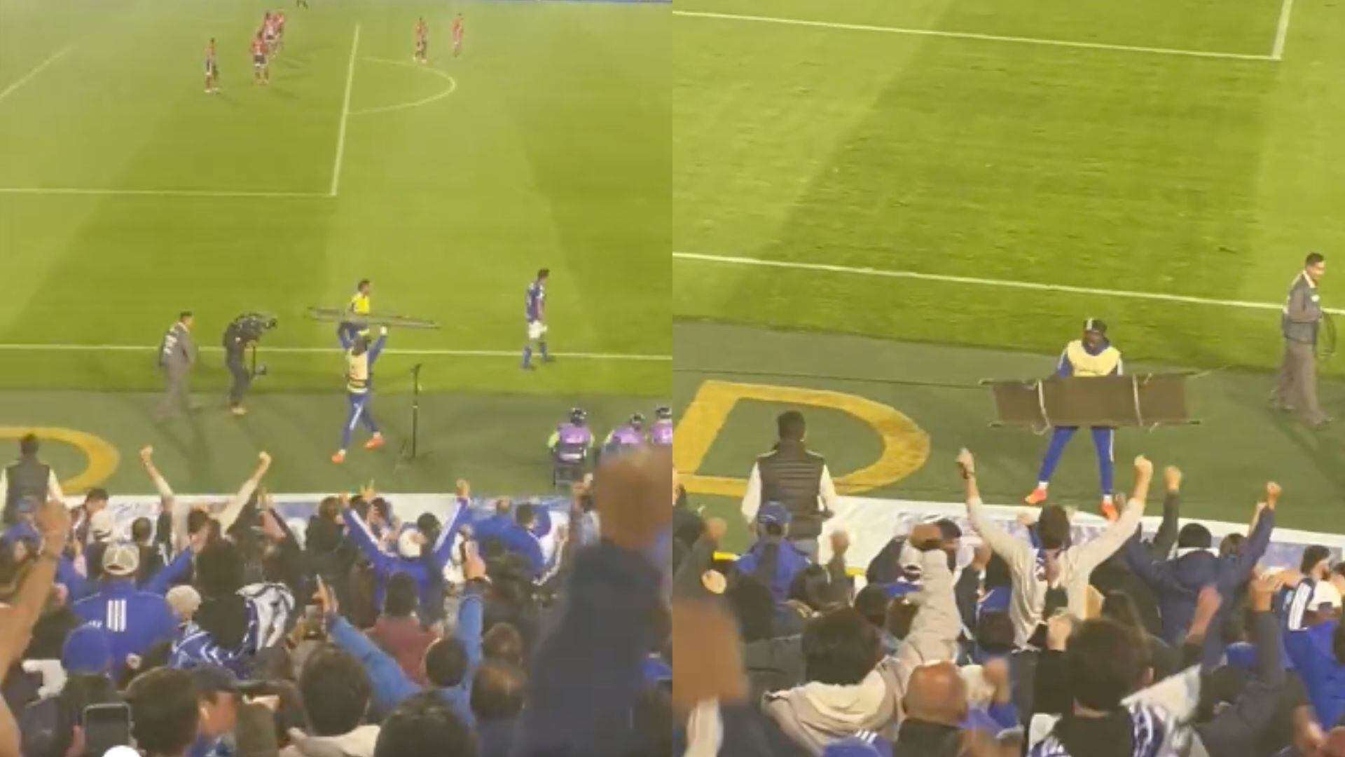 Juan Moreno se llevó una camilla para celebrar gol de Millonarios.