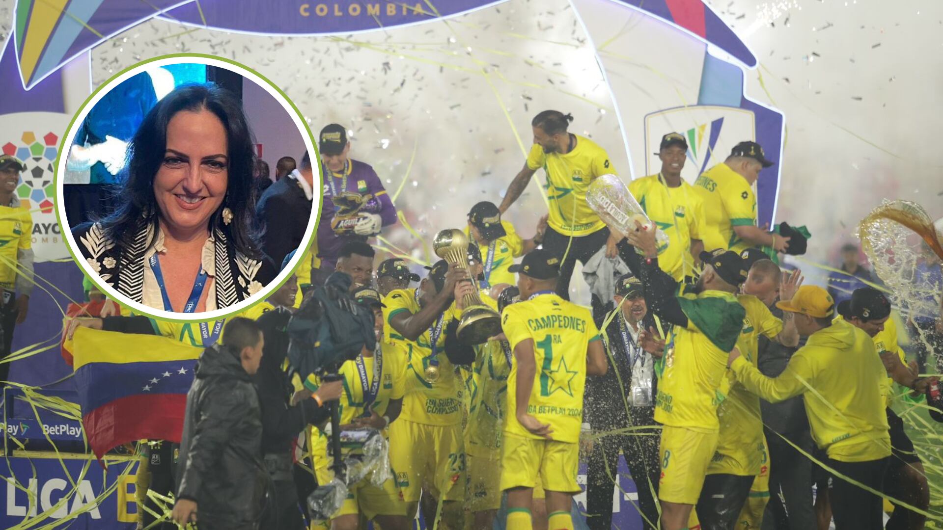 María Fernanda Cabal también se subió al bus del Bucaramanga y celebró el título del leopardo