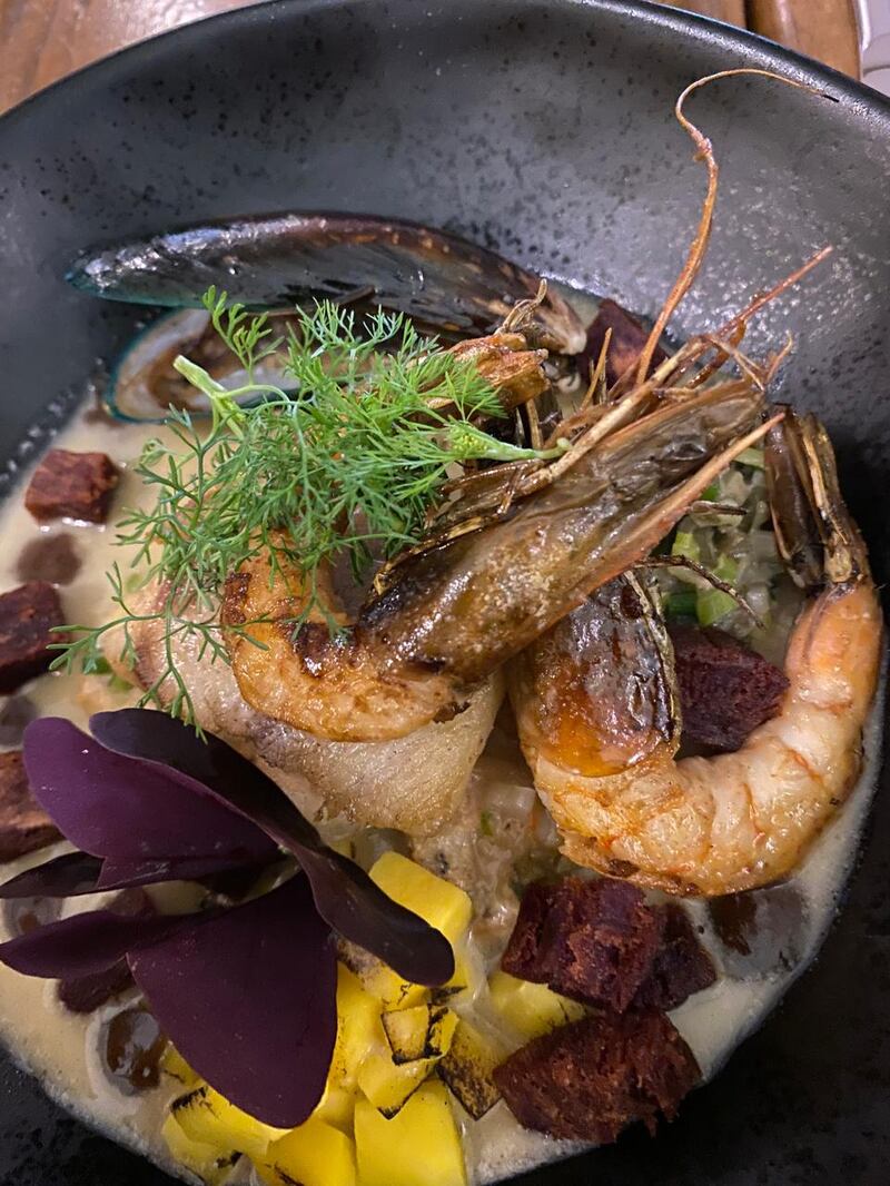 Foto del Plato Mariscos del Caribe, carta de amor de chef Galindo a su esposa Jaris.