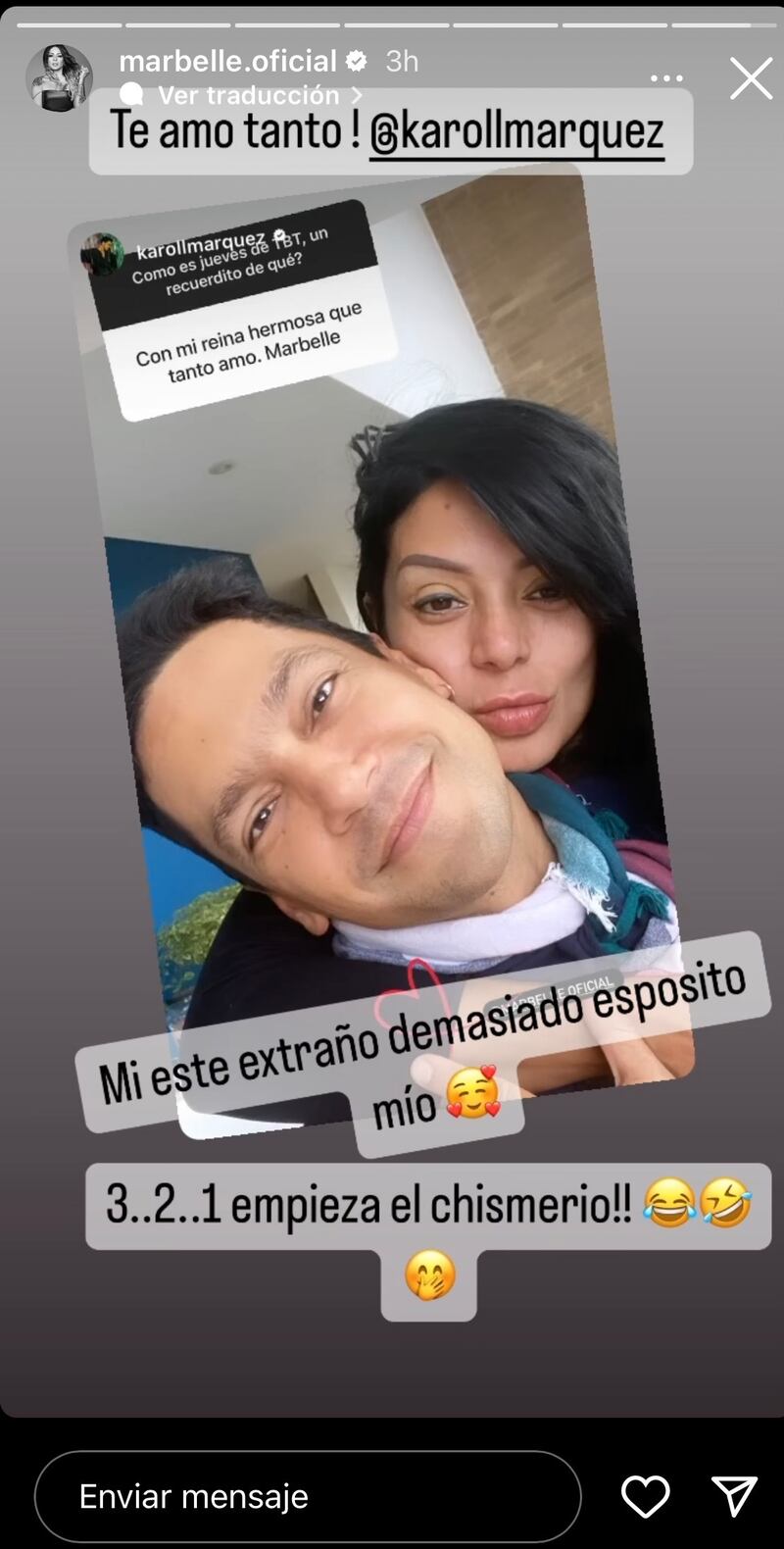 Marbelle mostró a su gran amigo y 'esposito' Karoll Márquez