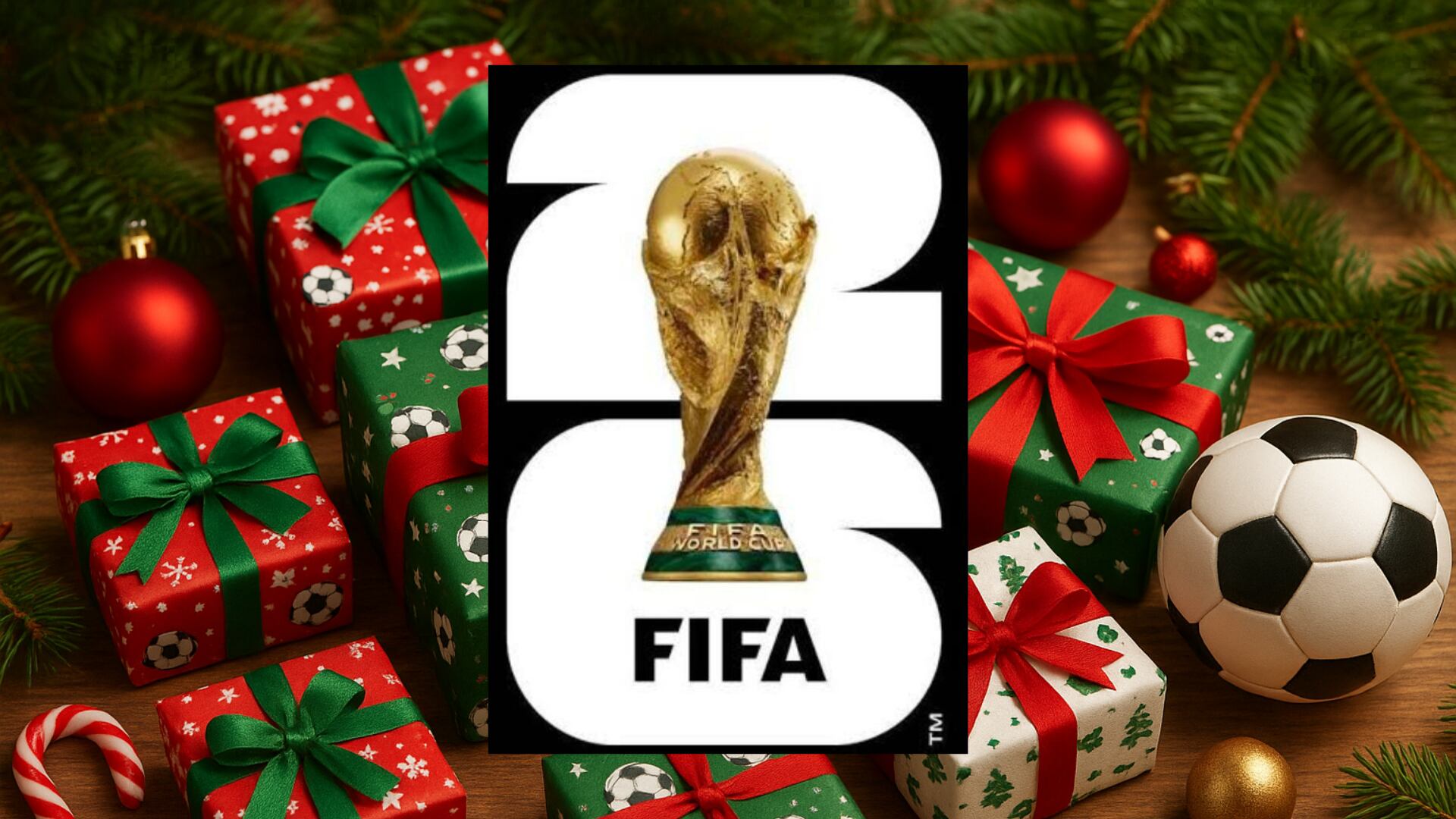 regalos de Navidad con temática del Mundial 2026 - Fotos: regalos generados con ChatGPT y logo oficial de la Copa del Mundo tomados el 3 de diciembre del 2025