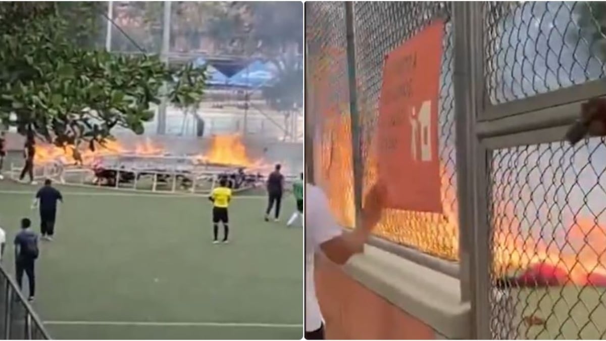 Gigantesco globo de mecha cayó en una cancha de Envigado mientras niños jugaban fútbol