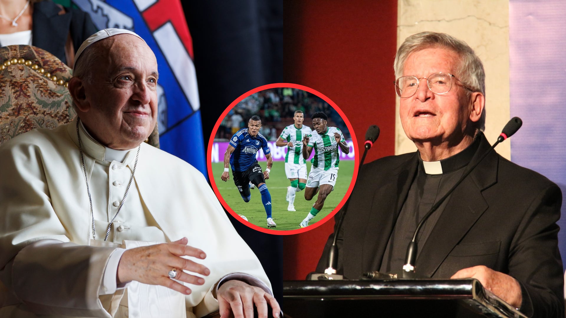 El padre Diego Jaramillo, del Minuto de Dios, sorprendió a todos cuando lo pusieron a entre Atlético Nacional y el Papa Francisco.