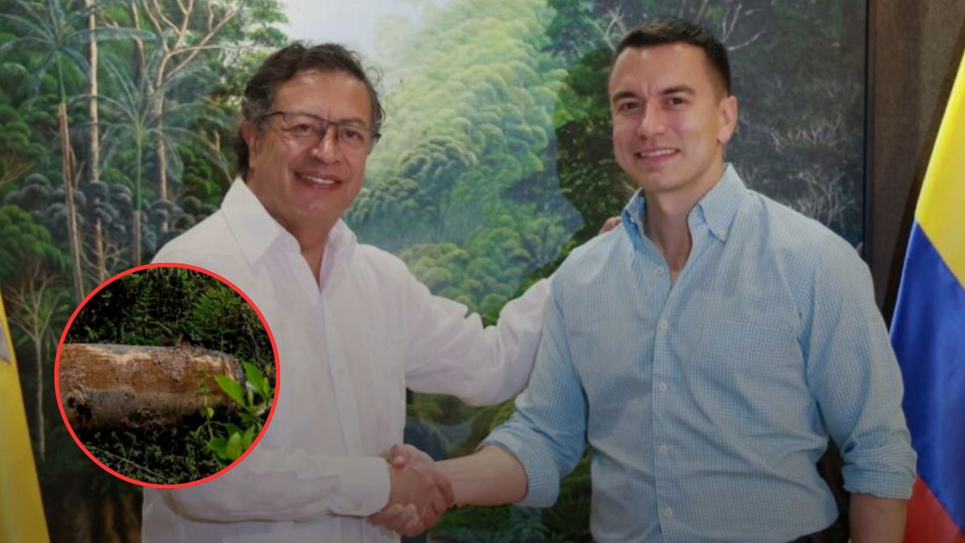 Archivo: Presidencia (foto de Noboa y Petr) y RTVC (foto de lo que sería la bomba)