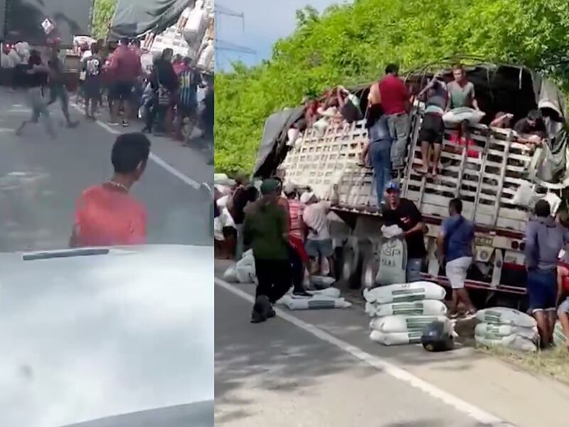 Video: saquean un tractocamión que se accidentó entre la vía que conduce de Bolívar al Magdalena
