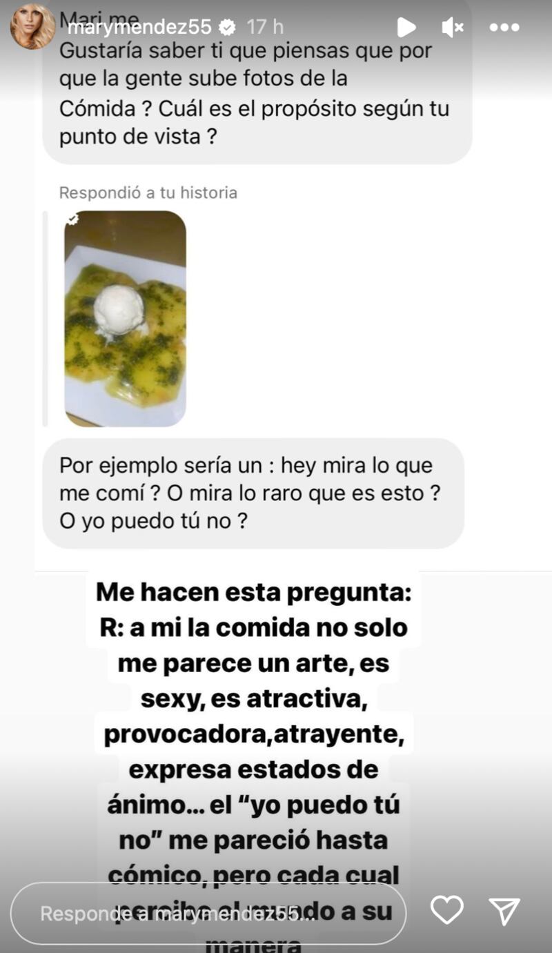 Mary Méndez criticada por foto de plato