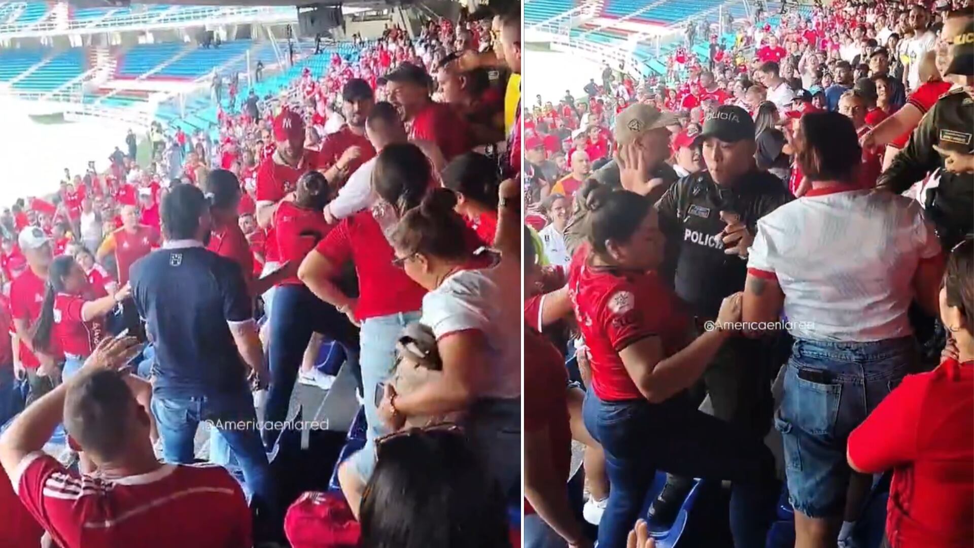 Los pocos hinchas del América que había en el estadio se pelearon y obligaron la intervención de Policía