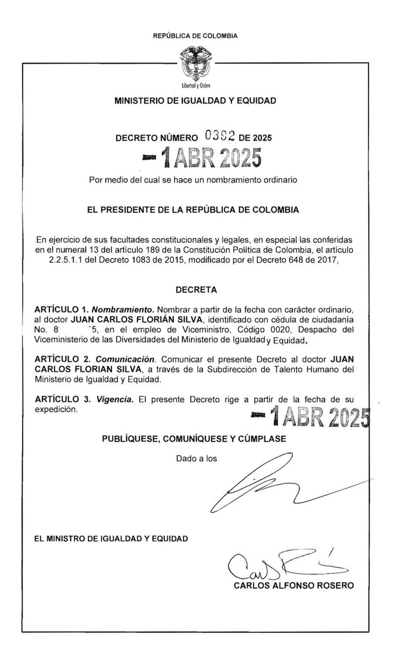 Decreto Juan Carlos Florián | Foto: Decreto Juan Carlos Florián