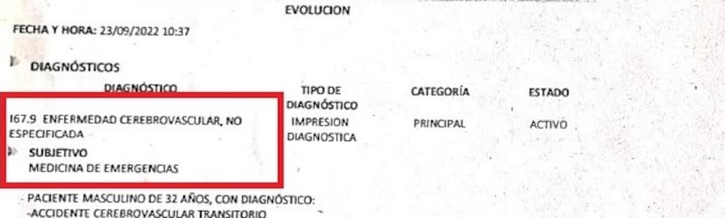 Foto detalle de la historia clínica de Diego Urréa.