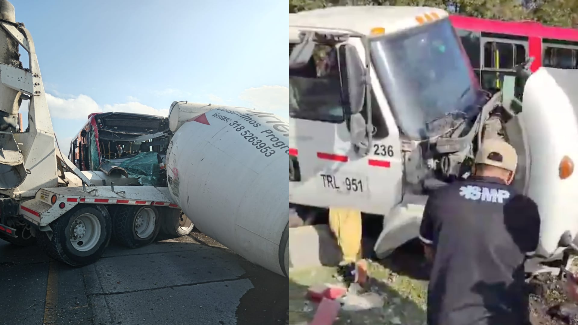 Revelan vídeo del accidente entre el TransMilenio y un camión mezclador de cemento en Suba
