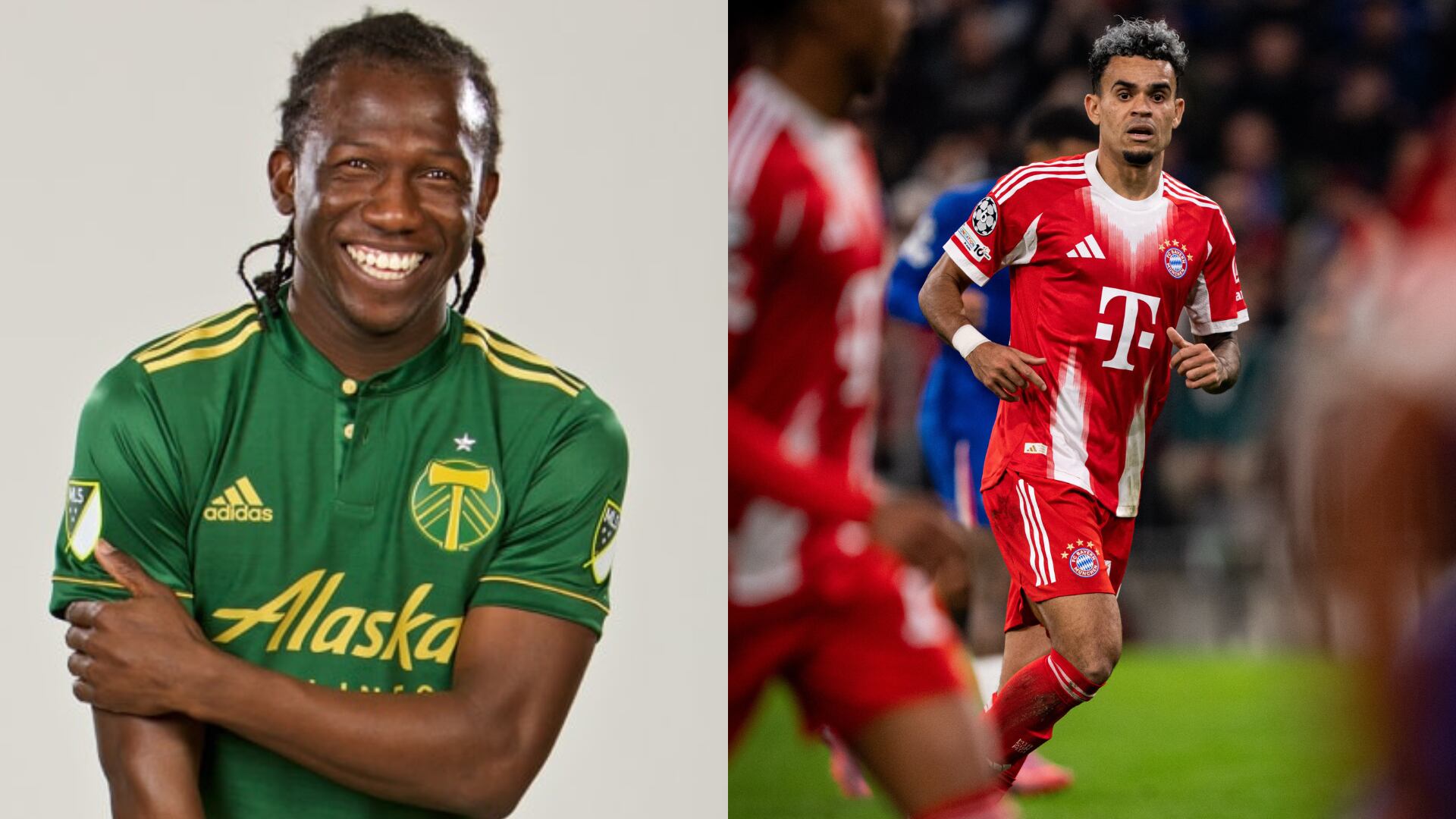 Diego Chará y Luis Díaz - Fotos: Redes sociales del Portland Timbers y del Bayern Múnich tomadas el 25 de septiembre del 2025