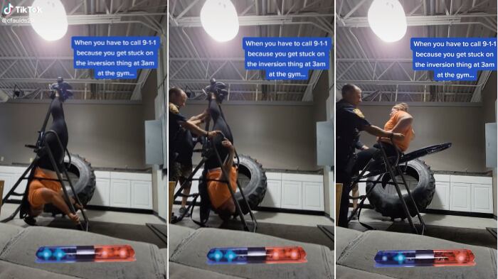 Mujer quedó atascada en maquina de ejercicio
