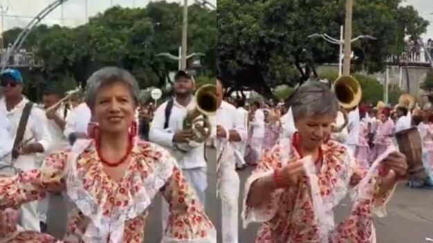 Foto de Claudia López de pilonera en desfile del Festival Vallenato en Valledupar.