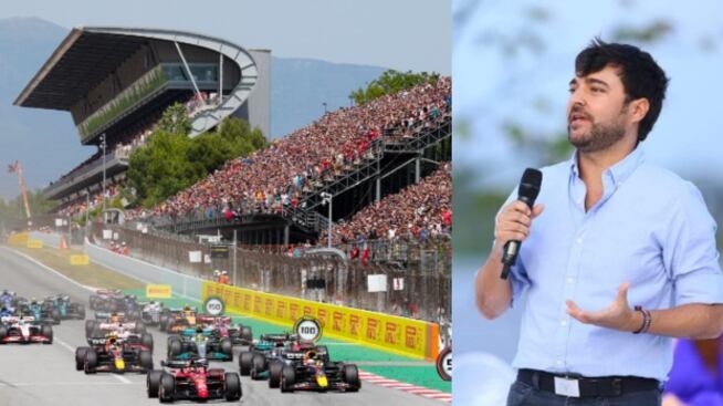 Los pilotos durante el Gran Premio de España de Fórmula Uno y el alcalde de Barranquilla, Jaime Pumarejo.