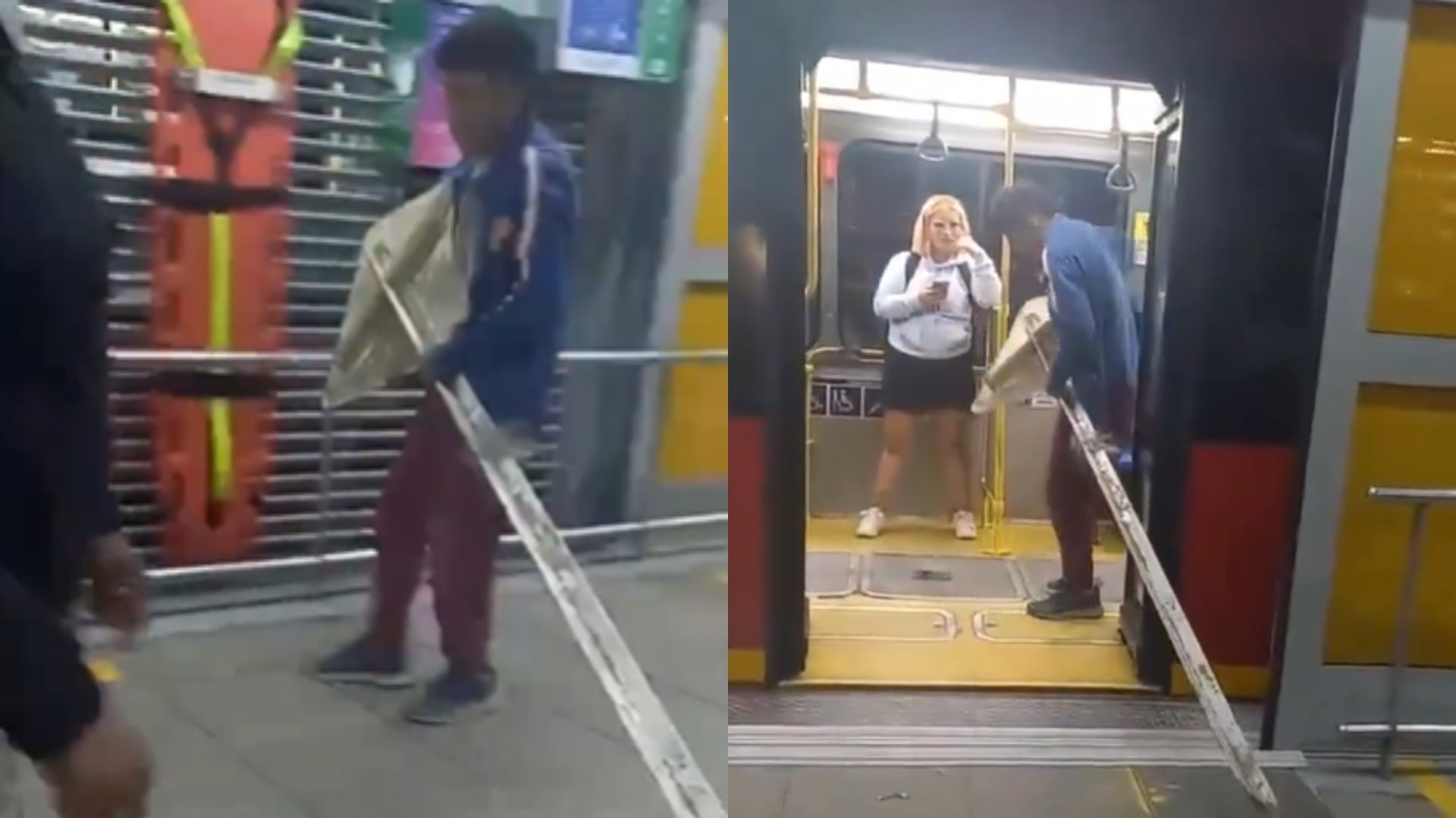 Hombre intentó ingresar una señal de tránsito a una estación de TransMilenio.